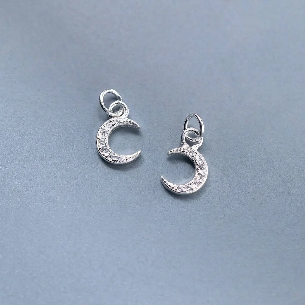 925 Sterling Silver Mini Moon Pendant Only (Without Chain) Rhinestone Inlaid Crescent Charm For DIY Jewelry Making Accessory