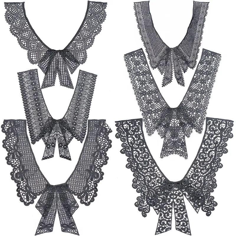 Elegant Milk Silk Embroidered Lace Fake Collar For Women Vintage Butterfly Floral Water Soluble Embroidery Neckline DIY Clothing Accessory