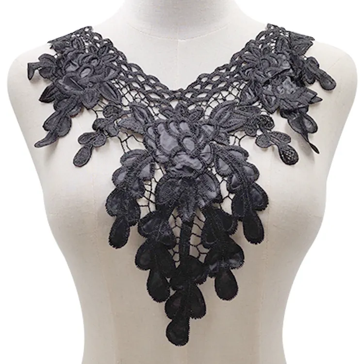 Wateroplosbaar Kant Geborduurde Kraag Applicatie Bloemen Blad Patroon Polyester LG257 DIY Naaien Voor Dames Kleding Decoratie