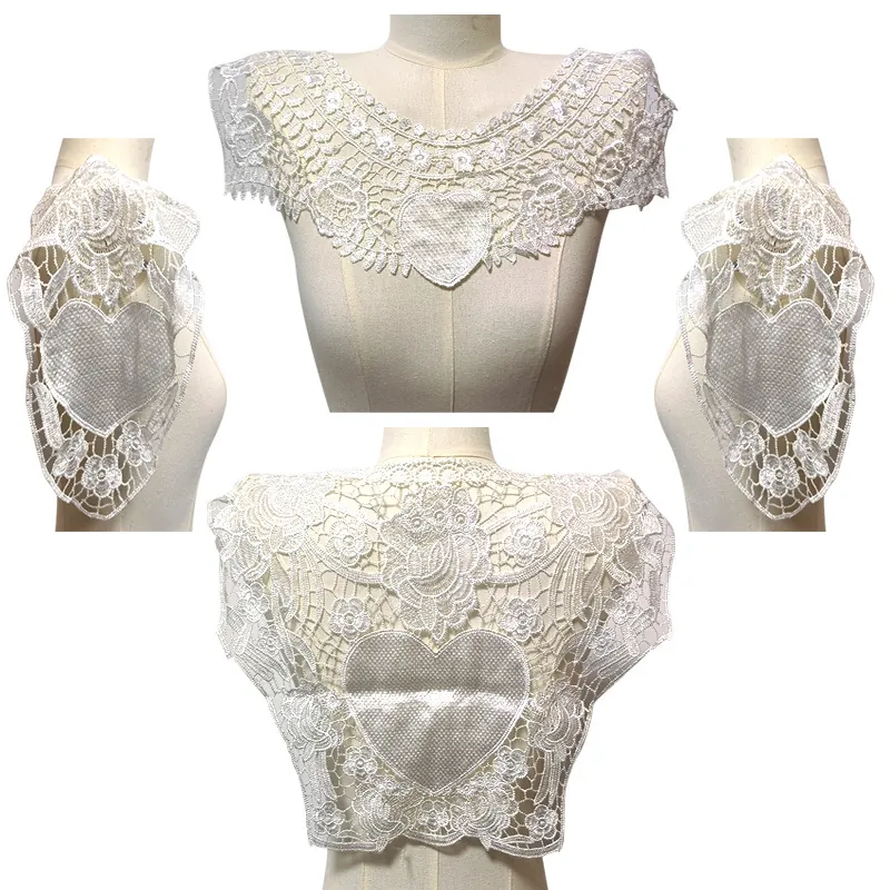 Colletto Finto Traforato in Pizzo Ricamato Idrosolubile Applicazione Floreale a Cuore Accessori per Cucito Abbigliamento Donna