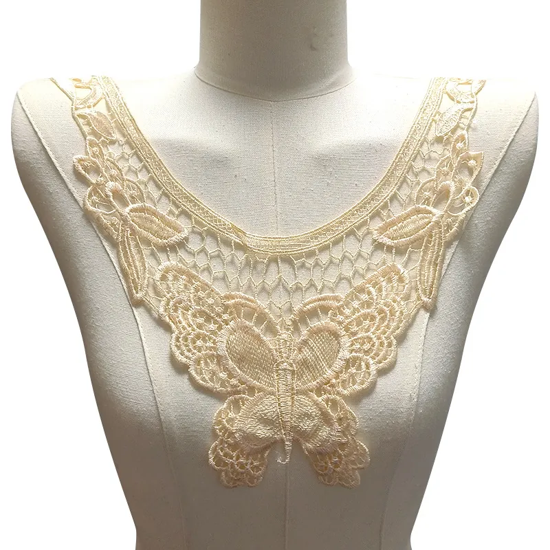 Butterfly Lace Embroidered Fake Collar Hollow Floral Embroidery Neckline Applique For Women DIY Retro Dress Decor Accessory