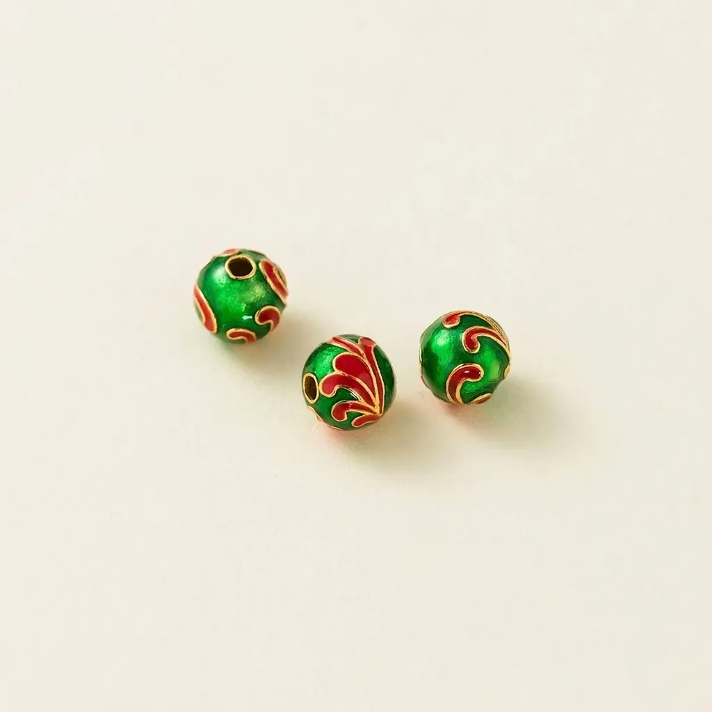 925 Sterling Silver Gold Plated Enamel Round Spacer Bead Green Red Totem Pattern Loose Beads DIY Jewelry Making Accessory