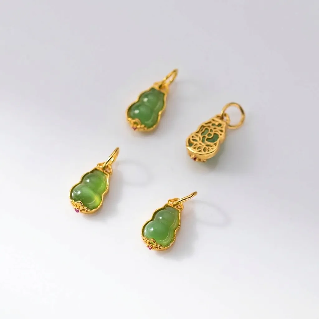 S925 Sterling Silver Gold Plated Hetian Jade Gourd Pendant Hollow Floral Pattern DIY Jewelry Finding Charm For Bracelet Necklace Making