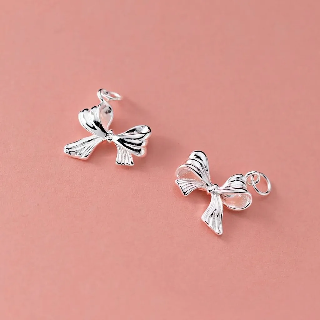 925 Sterling Silver Bow Pendant Ribbon Charm Electroplated Bowknot Dangle For DIY Bracelet Necklace Jewelry Making Finding Material