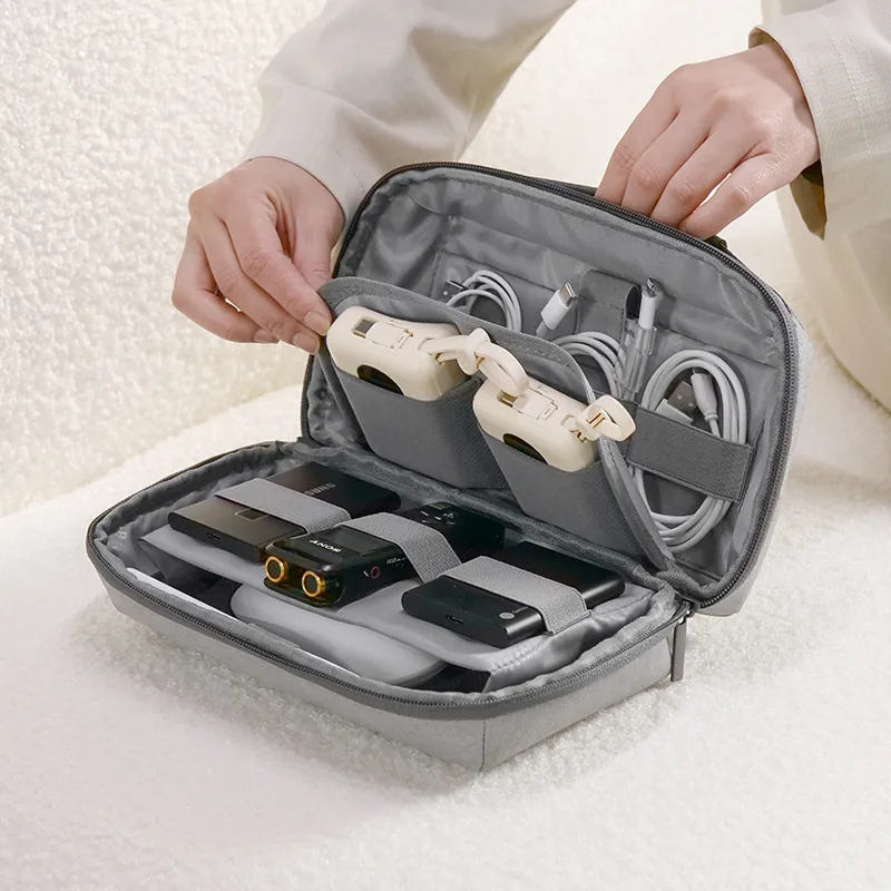 Bolsa de Almacenamiento Digital de Poliéster RPET Acolchada Multifuncional Organizador Accesorios Electrónicos de Viaje Estuche Cables