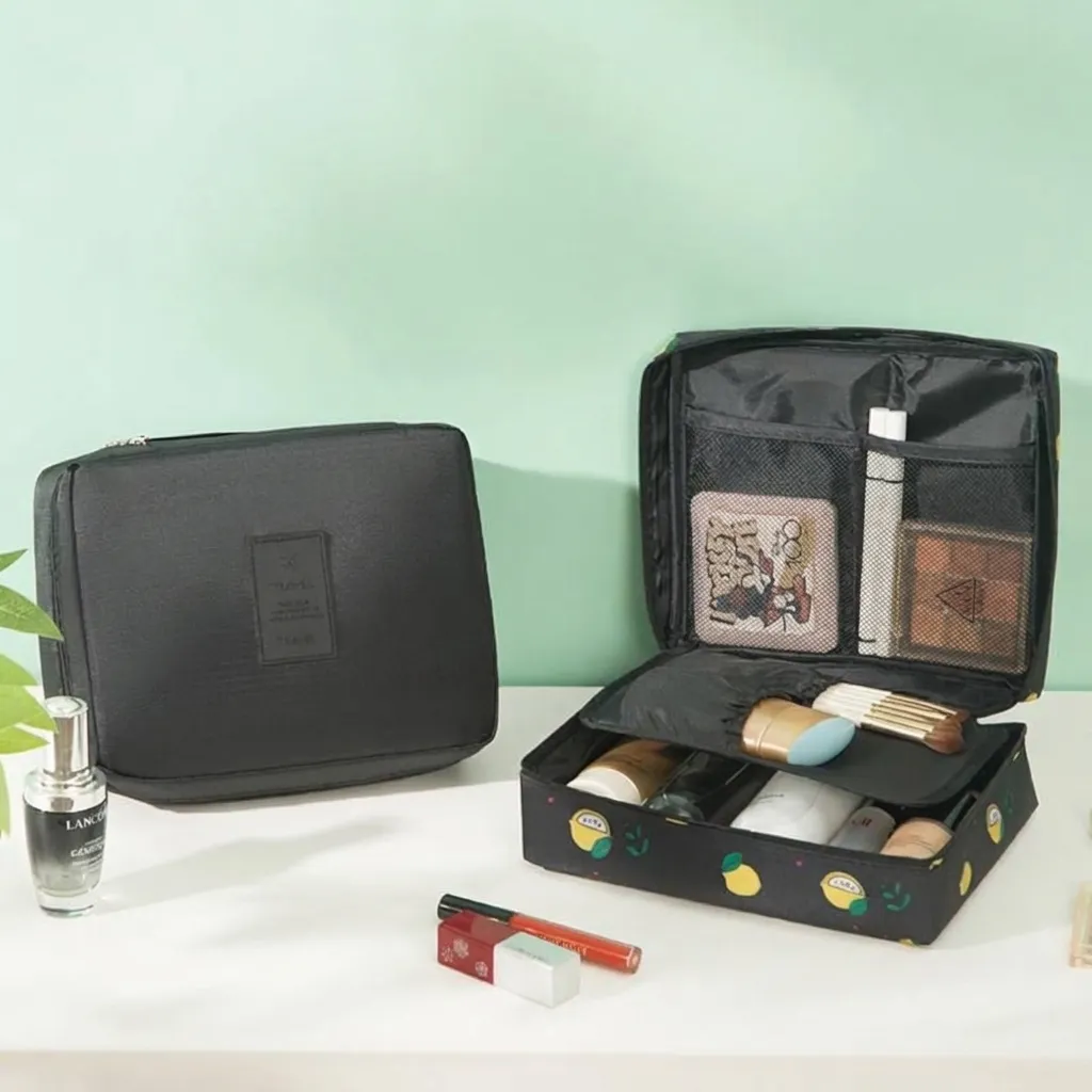 Borsa da Trucco Portatile in Tessuto Oxford Organizer per Toletta Impermeabile Astuccio per Cosmetici Portatile per Viaggio