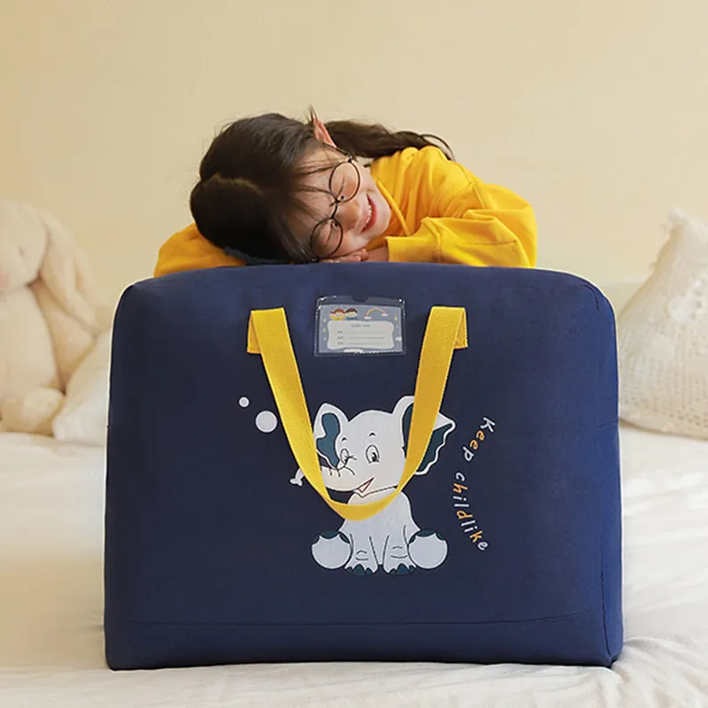 Large Capacity Cartoon Quilt Storage Bag For Kids Oxford Cloth Animal Dinosaur Print Dustproof Moving Organizer Bag With Handles