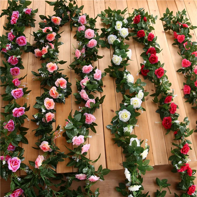Artificial Rose Vine Garland Faux Fabric Flower Ivy Hanging Plants For Wedding Arch Home Room Party Garden Wall Decor