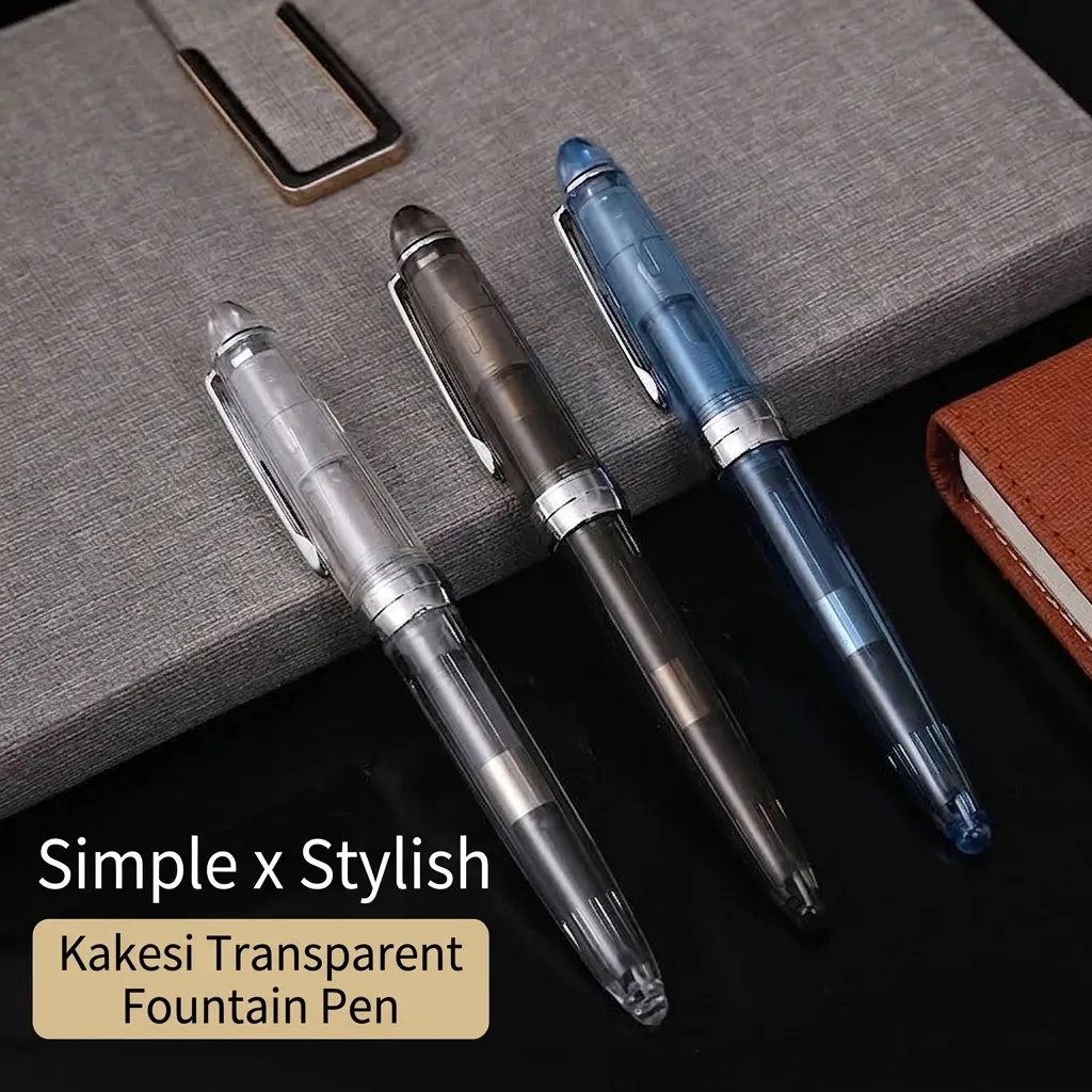 Pluma Estilográfica Moderna de Acrílico Transparente Con Plumín Fino de Acero Inoxidable Succión de Tinta Rotativa Para Oficina Estudiante