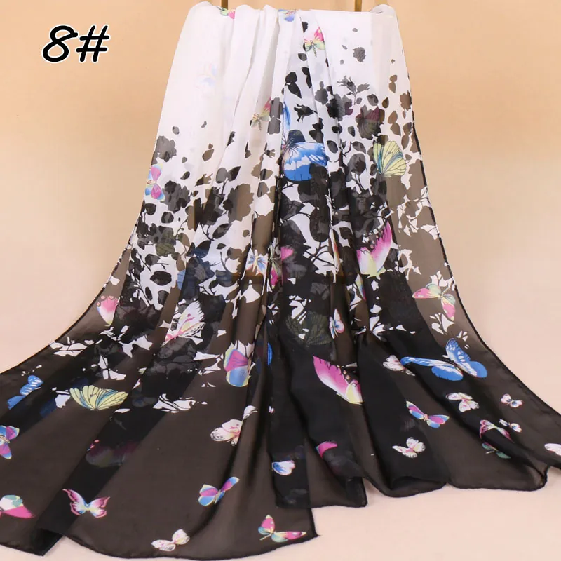 Dames Vlinderprint Chiffon Sjaal Elegant Zonbescherming Lichtgewicht Ademend Zachte Lange Wrap Shawl Mode Accessoire