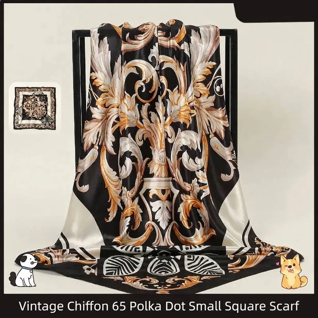 Damen Barock Stil Satin Quadratisches Tuch Vintage Römisch Schwarz Gold Bedruckt Seidenähnlich Kopftuch Schal Sonnenschutz Bandana