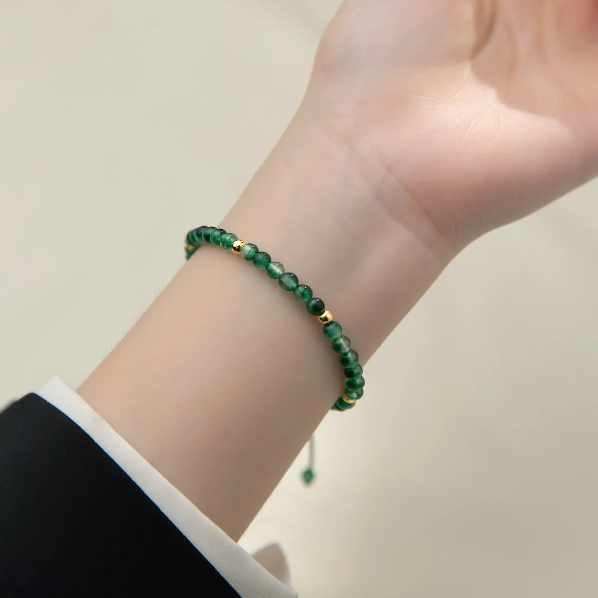 S925 Sterling Silver Gold Plated Moss Agate Beaded Bracelet For Women Natural Gemstone Handmade Adjustable Rope Jewelry Gift