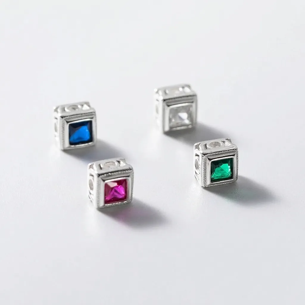 S925 Plata de Ley Cubo Geométrico Cuenta Separadora Diamantes de Imitación Coloridos DIY Cuentas Sueltas para Joyería Hecha a Mano Accesorios de Cordón Trenzado
