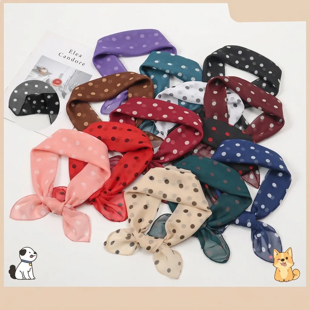 Vintage Polka Dot Chiffon Square Scarf For Women Retro French Style Hair Band Head Scarf Elegant Printed Polyester Kerchief Accessories