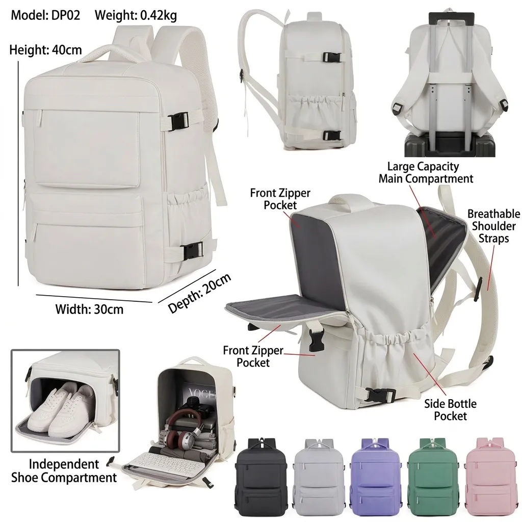Zaino Porta PC Grande Capacità Borsa Viaggio Business Oxford Impermeabile Unisex Scomparto Scarpe Zaino Traspirante