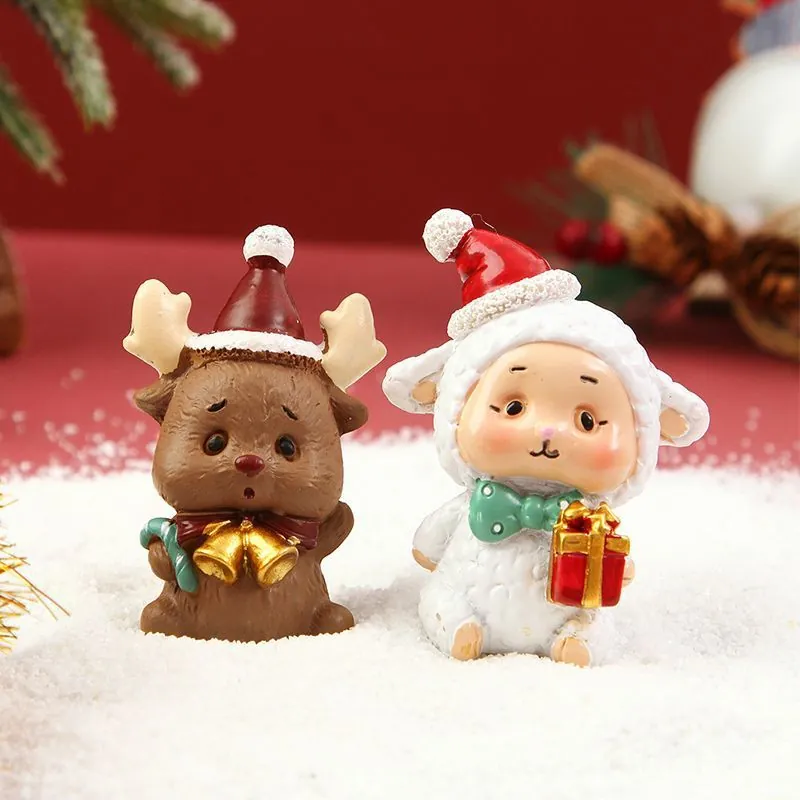 Juego Miniaturas Navidad Reno Cordero Resina Adorno Mesa Lindo Decoración Festiva Hogar Figurita Ambiente Regalo