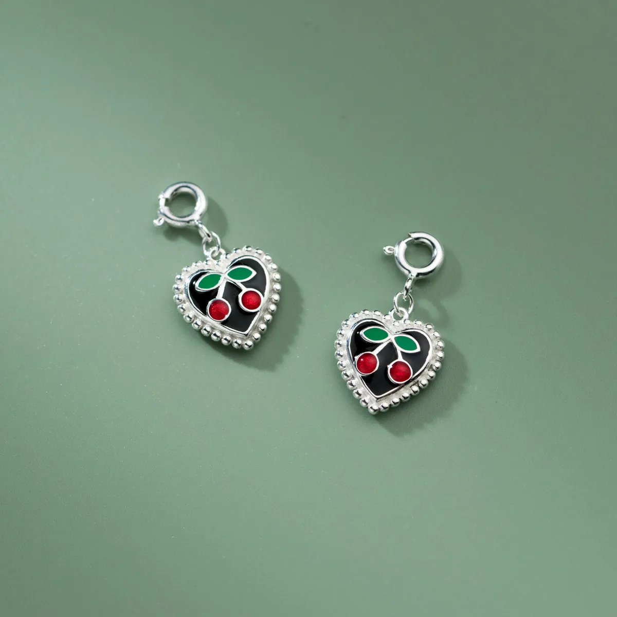 925 Argento Sterling Cuore Ciliegia Ciondolo Con Chiusura DIY Creazione Gioielli Good Luck Faccina Sorridente Smalto Charm Per Braccialetti