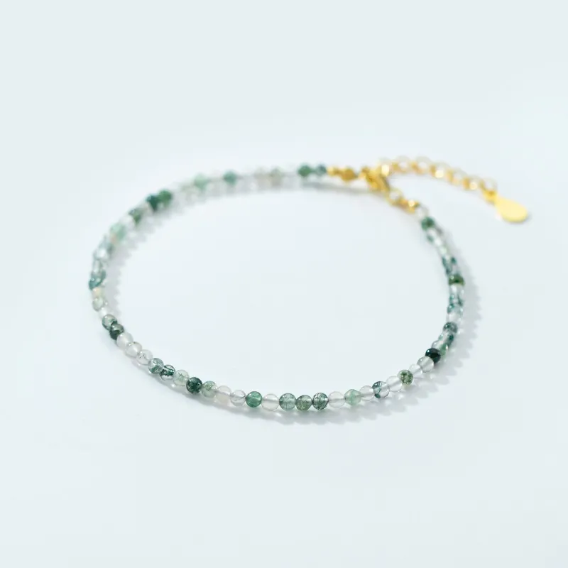 925 Sterling Silver Moss Agate Bracelet For Women Exquisite Adjustable Natural Gemstone Beaded Hand Chain Minimalist Jewelry Gift