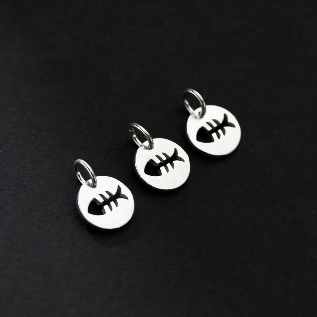 925 Sterling Silver Hollow Out Fish Bone Round Tag Pendant Only Without Chain DIY Handmade Jewelry Making Findings Charms