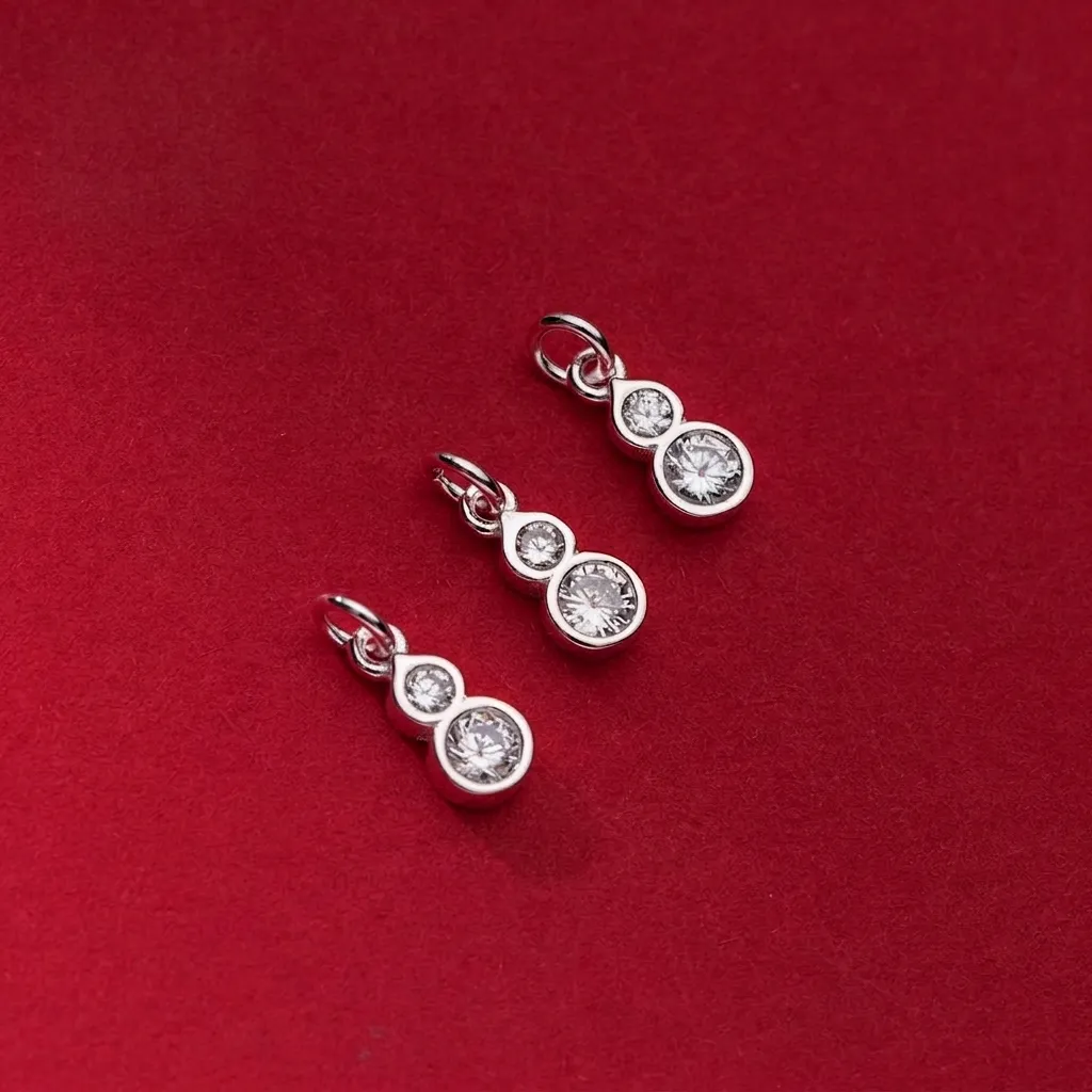 925 Sterling Silver Gourd Pendant Zirconia Inlaid Minimalist DIY Jewelry Accessory For Necklace Bracelet Making Pendant Only