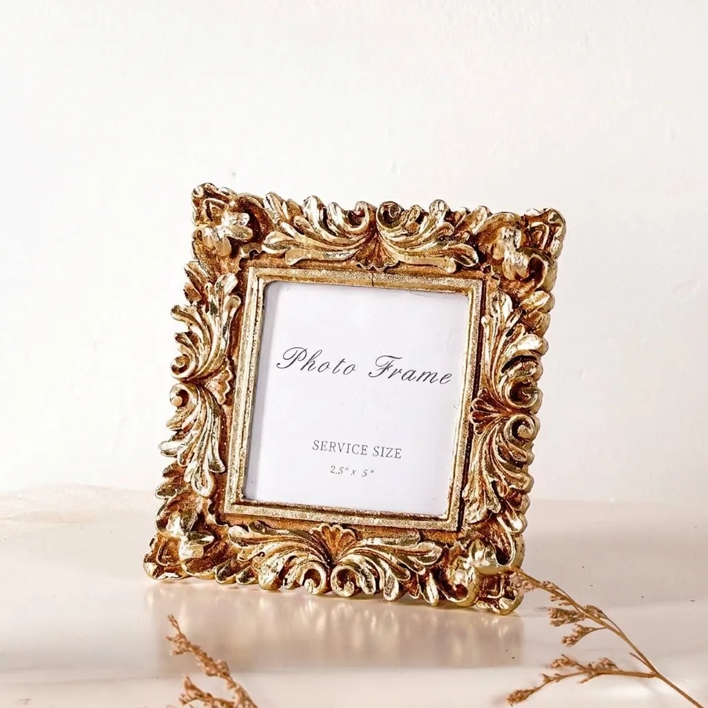 French Vintage Resin Photo Frame Carved Chrysanthemum Gold Square Picture Frame For Tabletop Wall Decor Photography Props