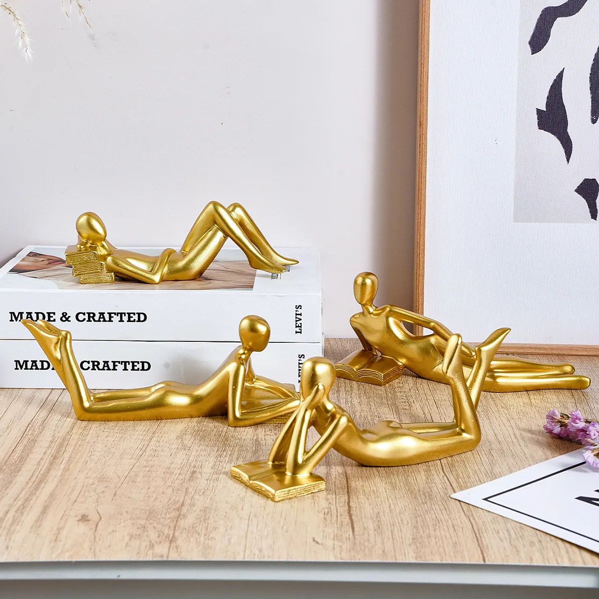 Modern Minimalist Reading Human Figure Resin Ornament Abstract Nordic Style Desktop Decor For Home Office Study Sculpture