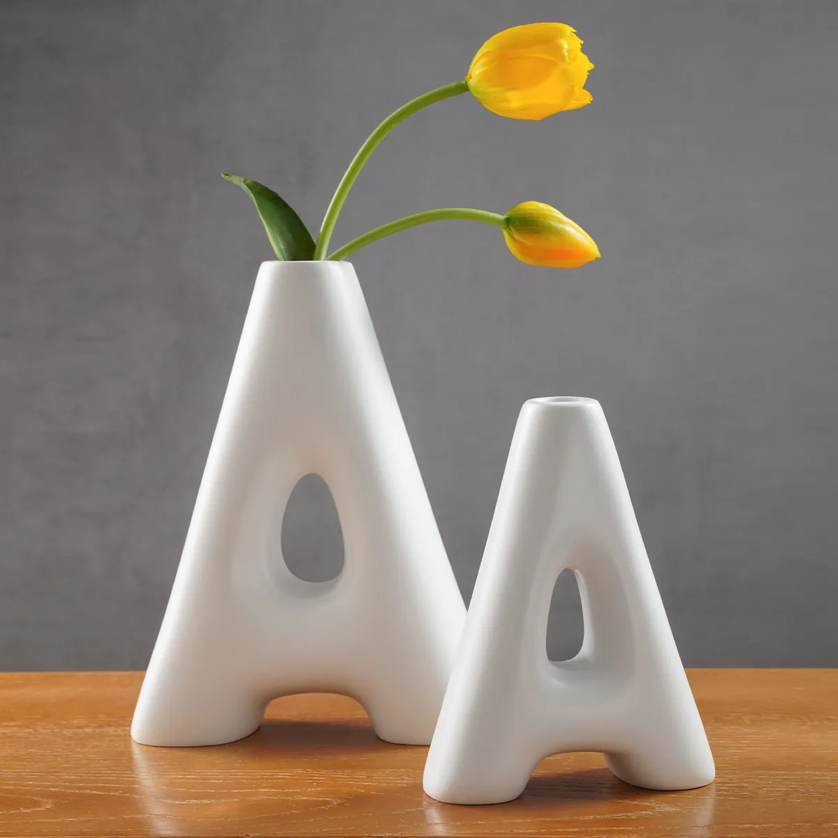 Creative Modern Minimalist Letter A Shaped Resin Vase Geometric Hollow Matte Black White Vase For Desktop Dried Flower Home Office Decor