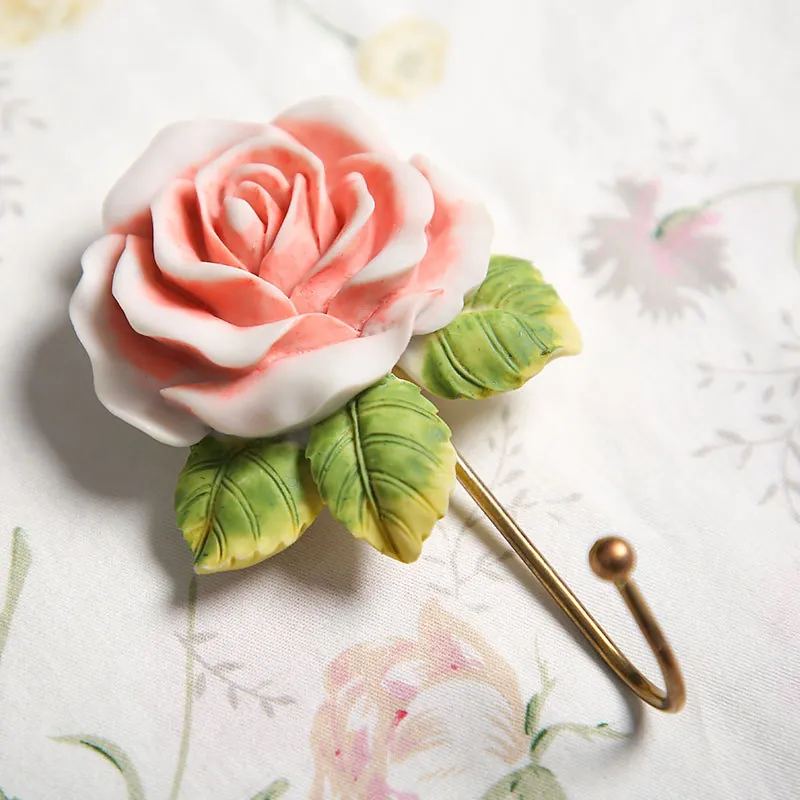 Vintage Harz Rose Blume Wandhaken Dekorative Herzform Einzelhänger Galvanisierter Stahlhaken Für Schlafzimmer Dekor