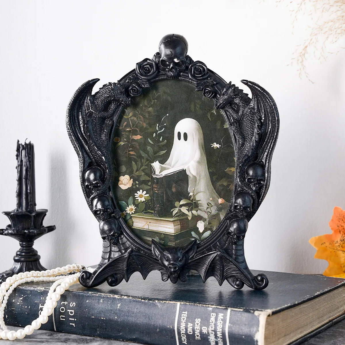 Vintage Gothic Dunkel Drache Totenkopf Fotorahmen Schwarz Harz Fledermaus Rose Geprägte Bilderrahmen Halloween Deko