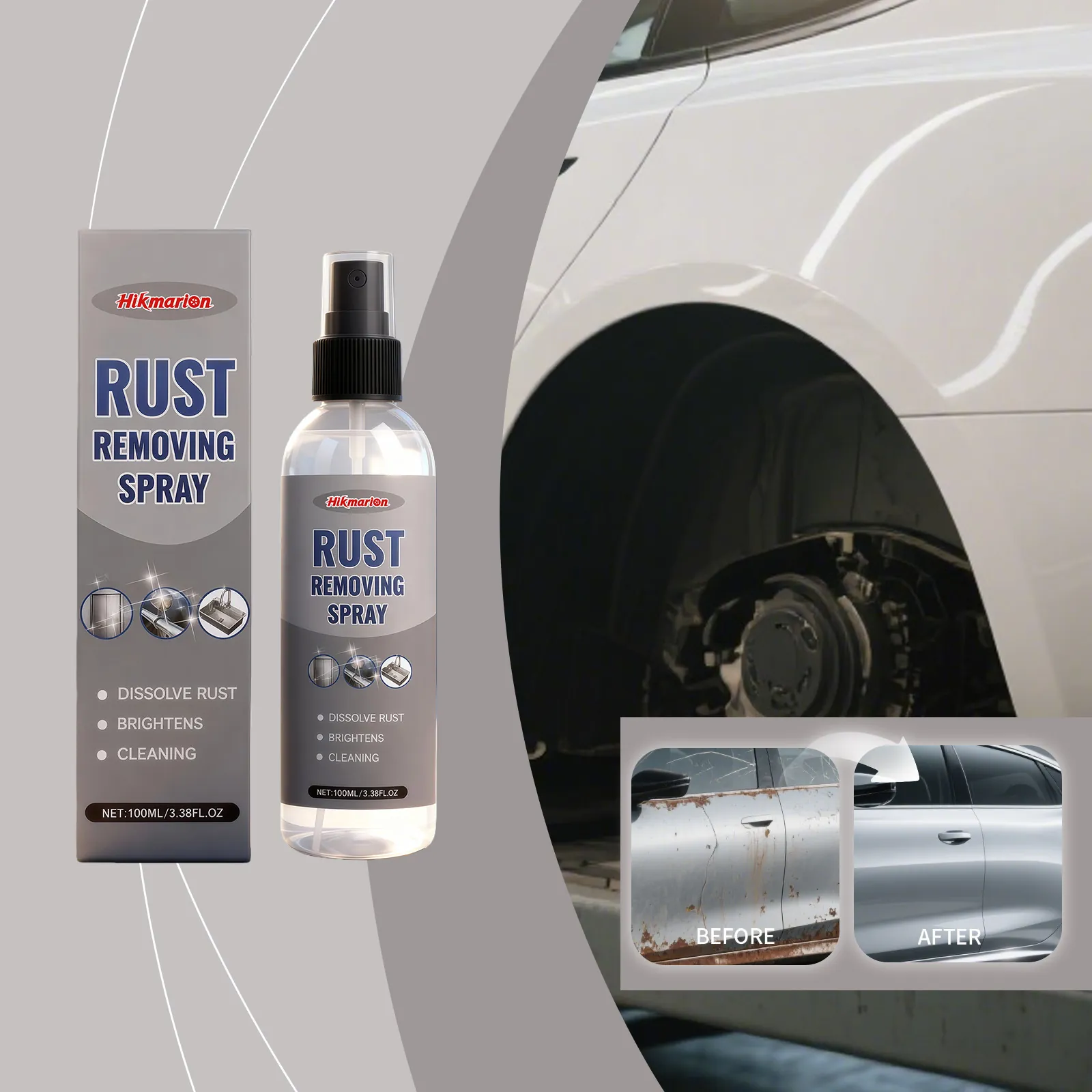 Hikmario Car Rust Remover Spray Automotive Metal Surface Rust Dissolving Brightening Maintenance Cleaning Spray Liquid