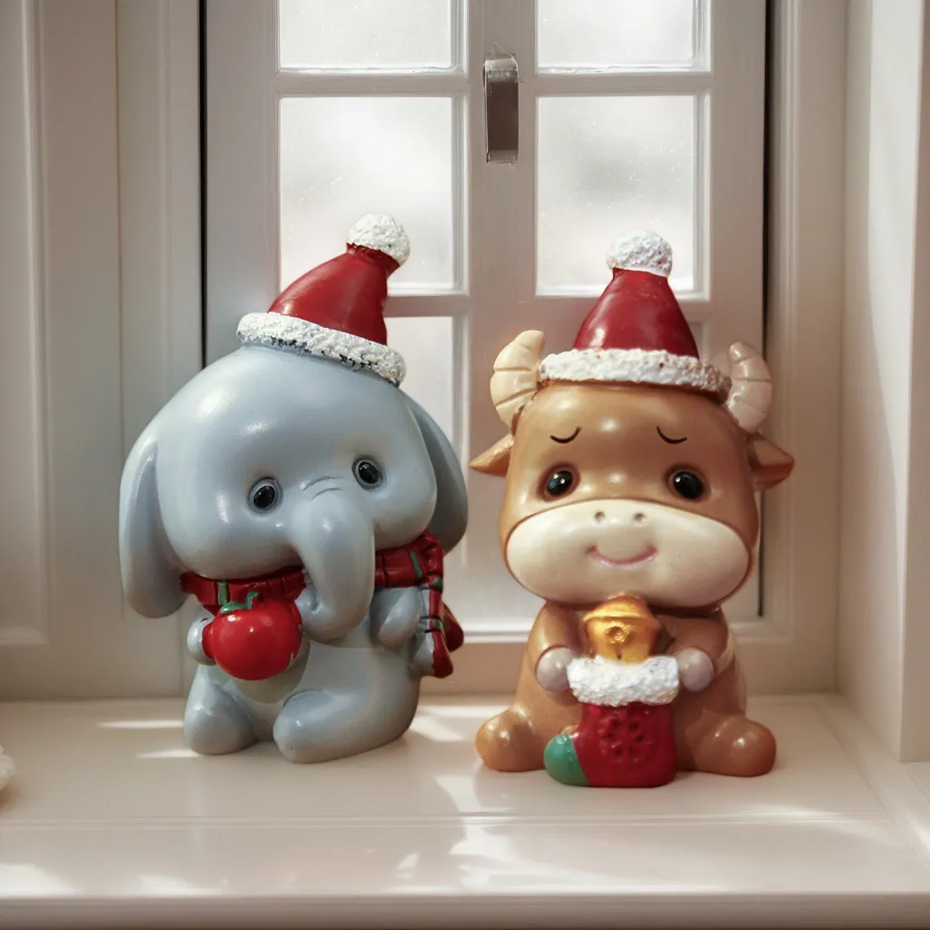 Niedliche Weihnachts Harz Elefant Und Kalb Tierfiguren Mit Weihnachtsmütze Kreative Schreibtisch Ornament Haus Büro Deko