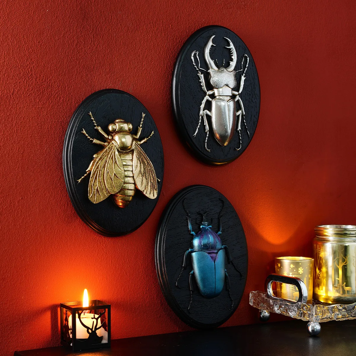 Retro Insect Relief Wall Hanging 3D Beetle Bee Stag Beetle Resin Decoration Nordic Style Antique Gold Silver Wall Decor Home Art