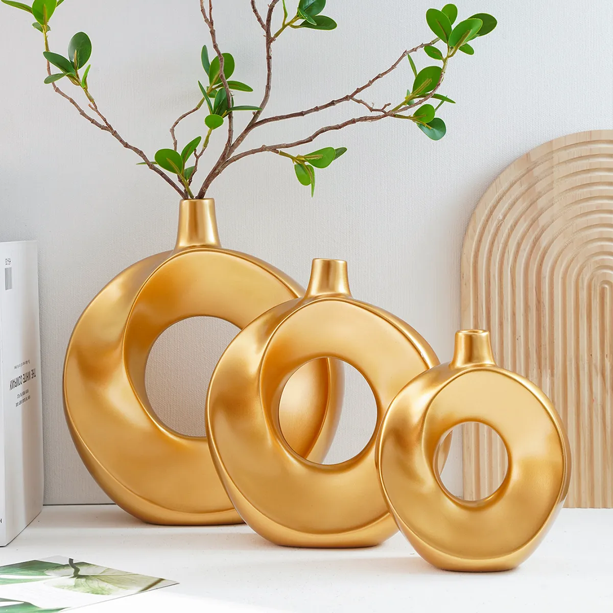 Moderner Minimalistischer Donut Ring Harz Vase Nordisch Abstrakt Irregulär Zirkulär Blumenarrangement Topf Für Ästhetische Heim Büro Desktop Deko