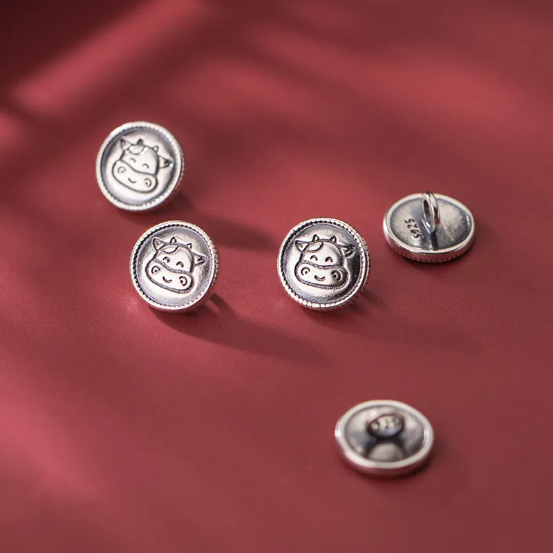 Ciondolo Bottone a Forma di Testa di Mucca in Argento Sterling 925 Finitura Opaca Accessori per Creazione Gioielli Fai da Te Connettore Bracciale
