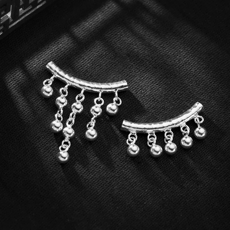 925 Sterling Silver Curved Tube Pendant With Ball Tassels Hammered Finish DIY Jewelry Findings For Sweater Necklace Necklace Pendant Charm