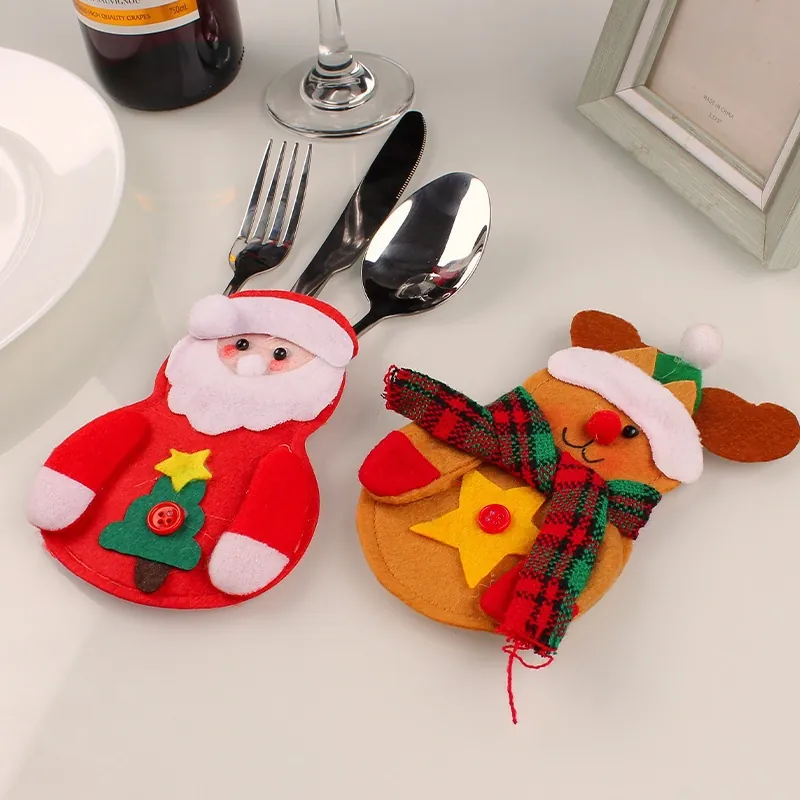 Kerstmis Kerstman Sneeuwpop Rendier Bestekhouder Niet-geweven Stof Decoratie Voor Vakantie Huis Eettafel Keuken Feest
