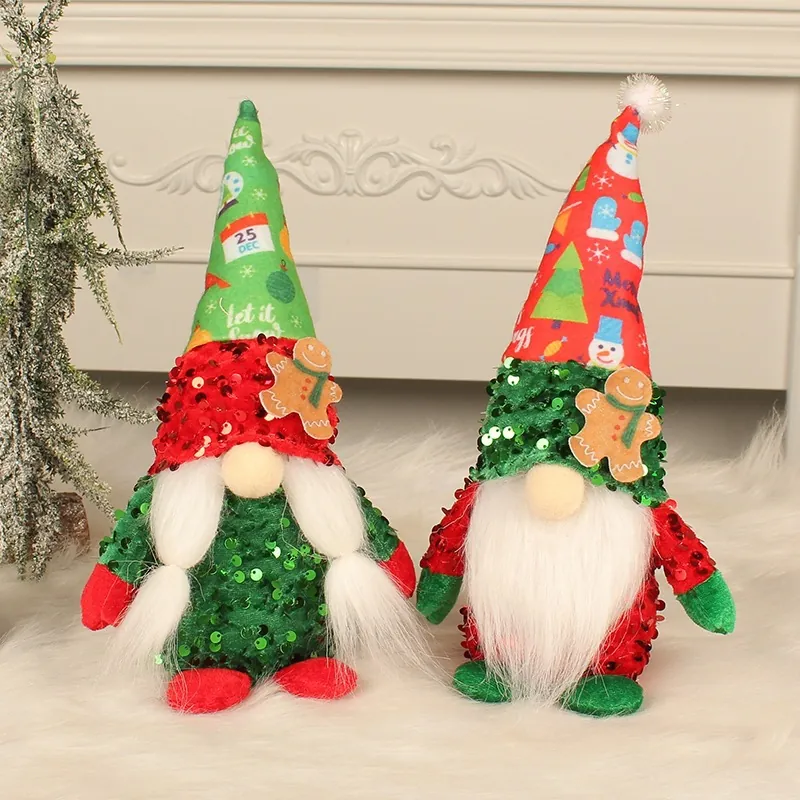 Gnomo di Natale Statuetta Cappello Paillettes Omino Pan di Zenzero Rudolph Bambola Peluche per Decorazione Casa