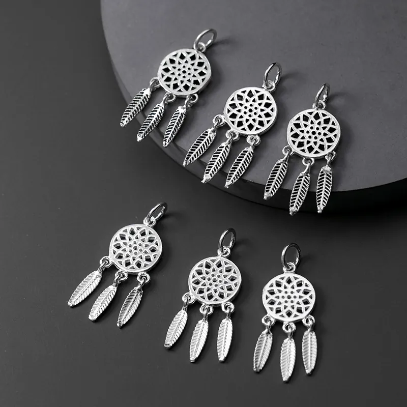 925 Sterling Silver Dreamcatcher Pendant Only Without Chain Retro Hollow Flower Feather Tassel Thai Silver Pendants DIY Jewelry Findings Accessories