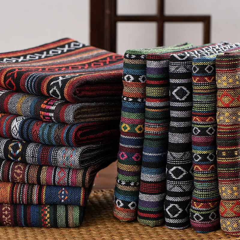 Ethnic Style Linen Cotton Fabric Geometric Striped Bohemian Upholstery Fabric For Sofa Tablecloth DIY Decorative Material