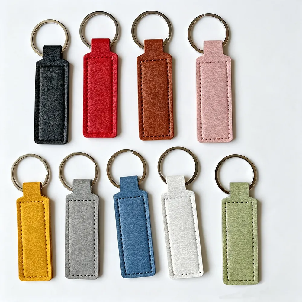 Llavero de Cuero PU Rectangular Etiqueta Blanca DIY Anillo de Llavero de Cuero Sintético Simple para Coche Bolso Colgante Regalo Unisex
