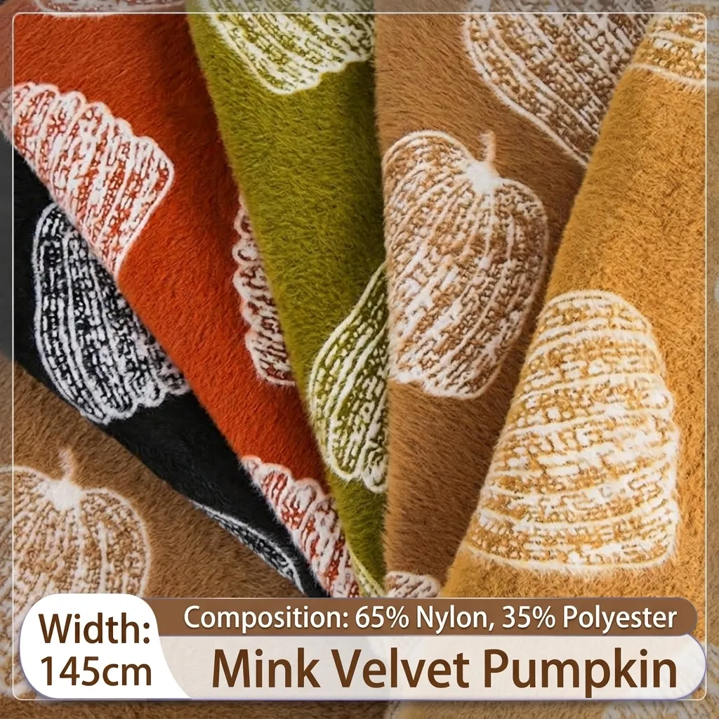 Tissu Jacquard en Velours de Vison à Motif de Citrouille pour Décoration Maison Pyjamas Couvertures Housses de Canapé
