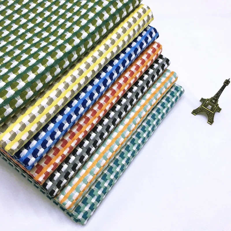 Vintage Fish Scale Grid Jacquard Cotton Linen Fabric For Sofa Pillowcase Shoes Bag Clothing DIY Sewing Craft Material Fabric