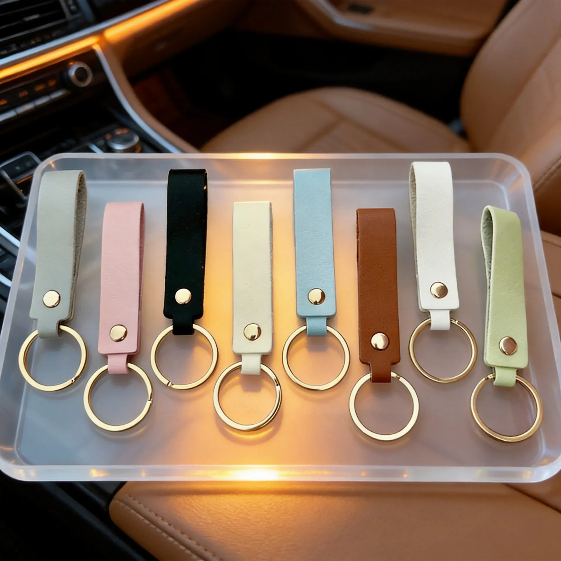 Llavero Minimalista de Cuero PU Con Anillo de Metal Macarrón Color Sólido Cadena de Llave de Coche Para Hombres Mujeres Accesorio de Bolso