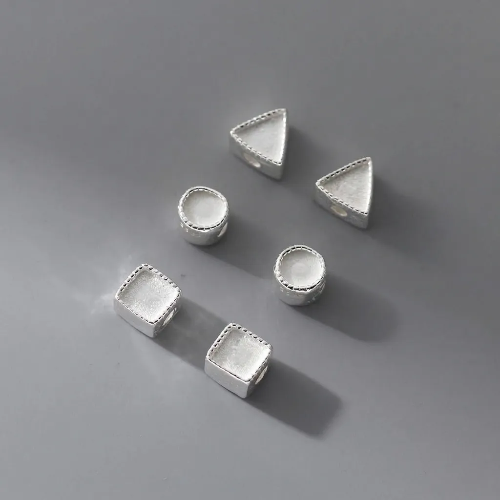 925 Sterling Silver Geometric Spacer Beads Minimalist Round Triangle Square DIY Loose Beads For Handmade Jewelry Making Findings