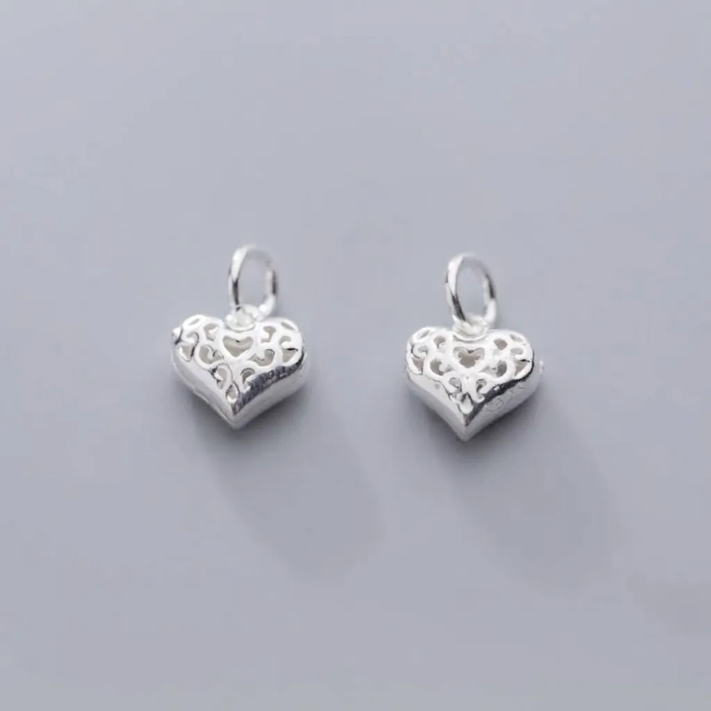 Pendentif Cœur Ajouré Minimaliste en Argent Sterling 925 Charme pour Bricolage Fabrication de Bijoux Artisanaux Accessori