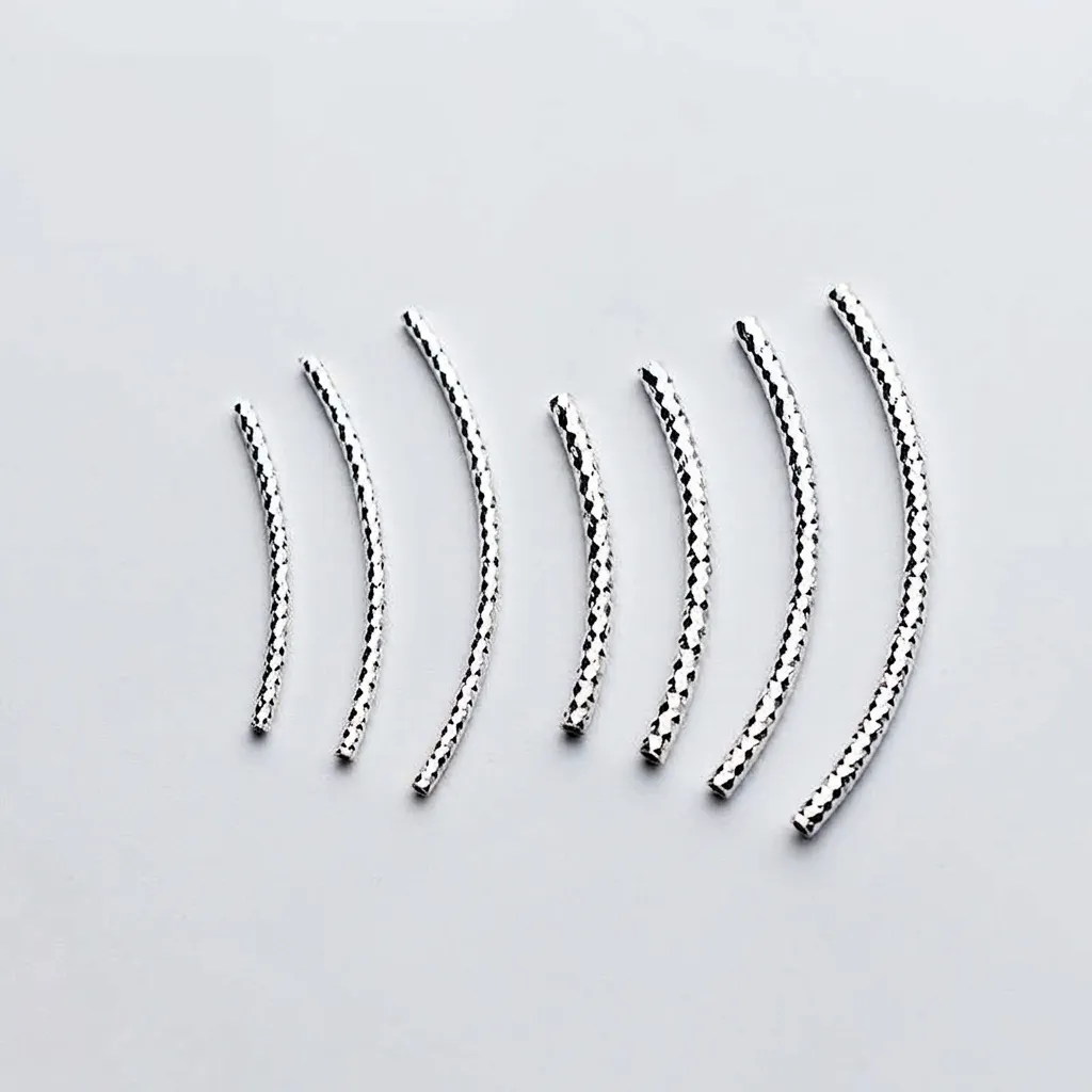 925 Sterling Silver Diamond Cut Rhombus Curved Tube Jewelry Findings Textured Spacer Tube Beads For Handcrafted DIY Bracelet Making Accessories