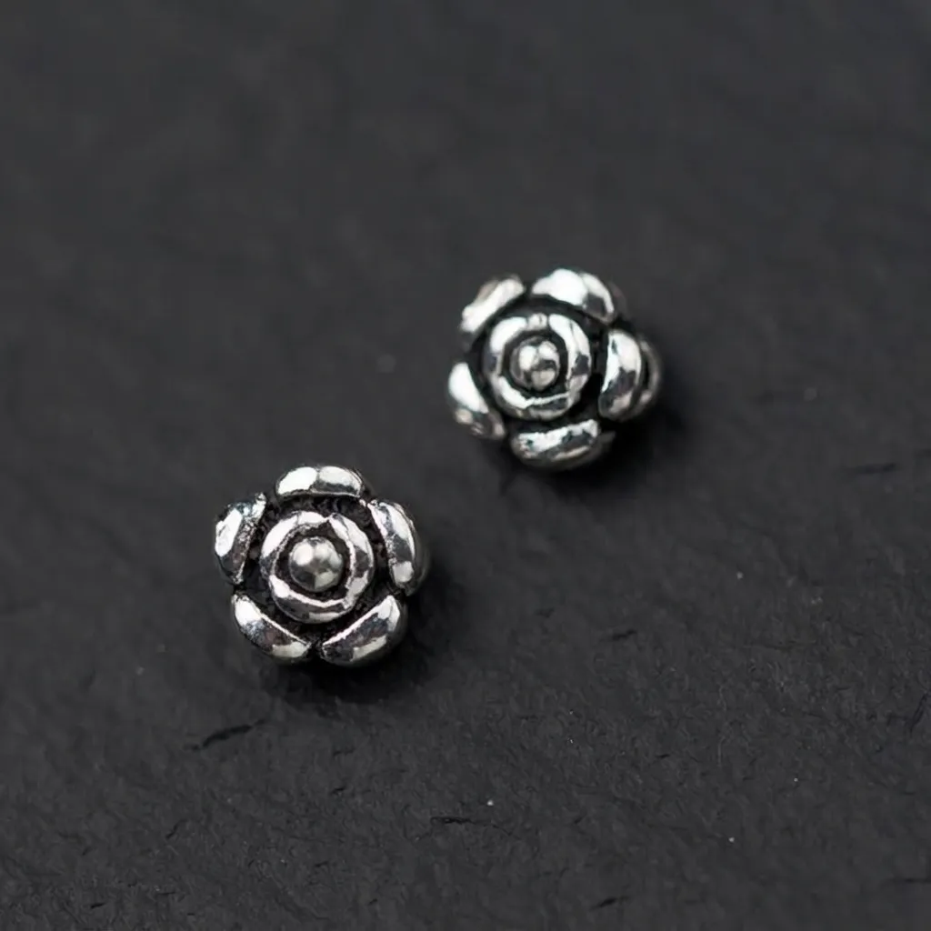 S925 Sterling Silver Rose Flower Spacer Beads Vintage Thai Silver Flat Beads DIY Handmade Jewelry Accessories Making Components