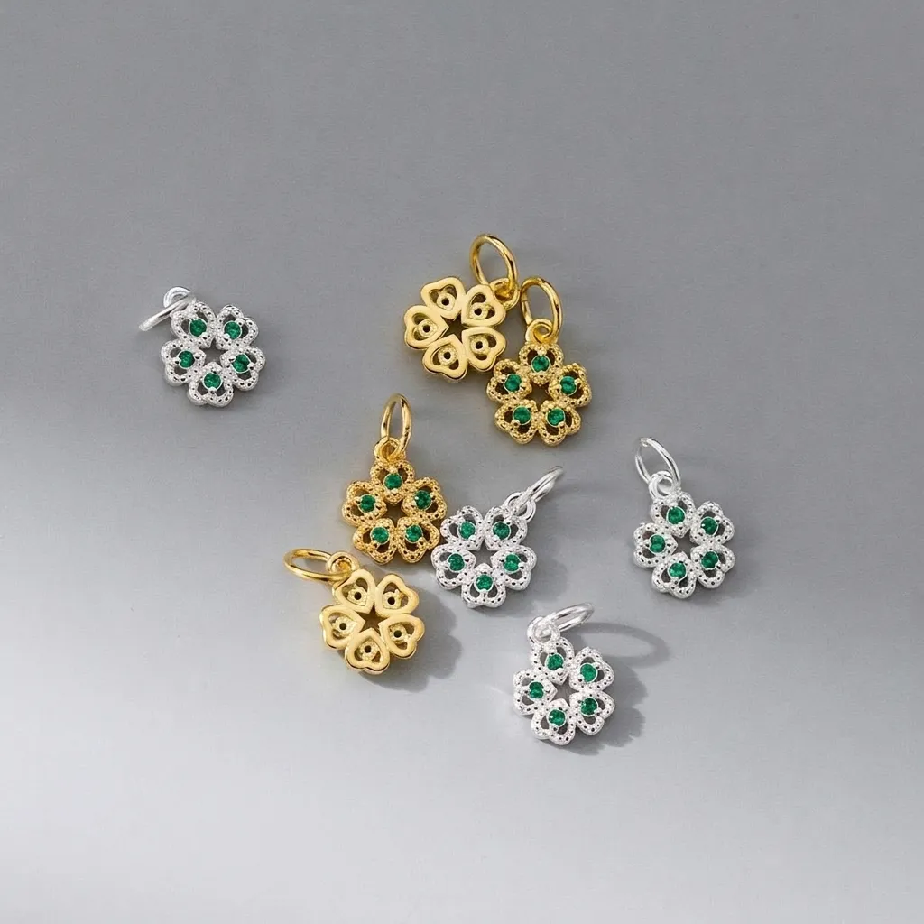 S925 Sterling Zilver Hol Vijfbladig Bloem Hanger Klein Groen Strass Ingelegd Charm Voor DIY Sieraden Maken Accessoires