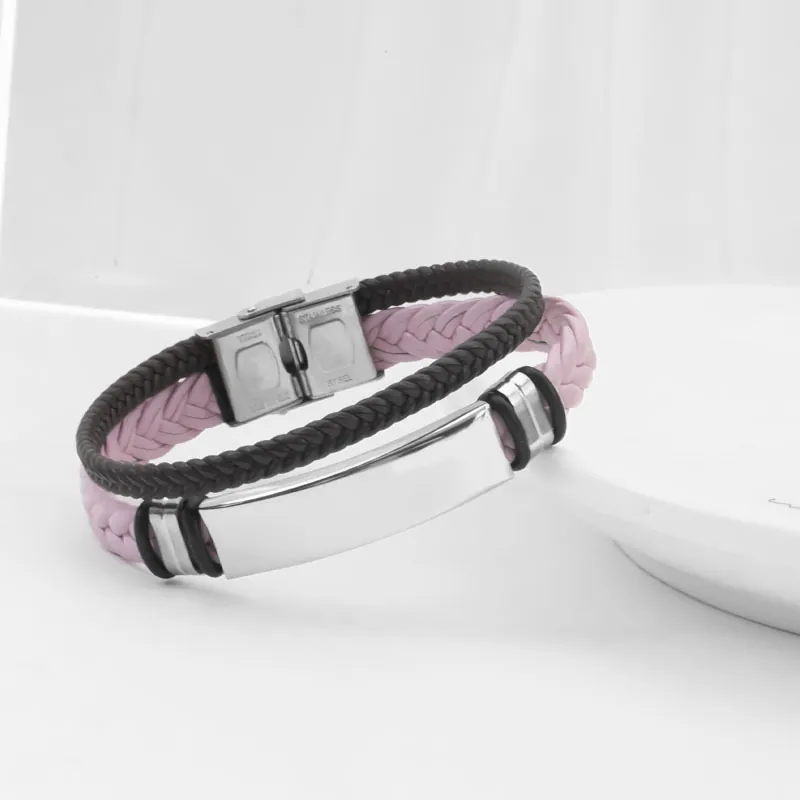 Pulsera Trenzada de Acero Inoxidable y Cuero Artificial para Hombre Mujer Brazalete Geométrico Simple Joyería Regalo