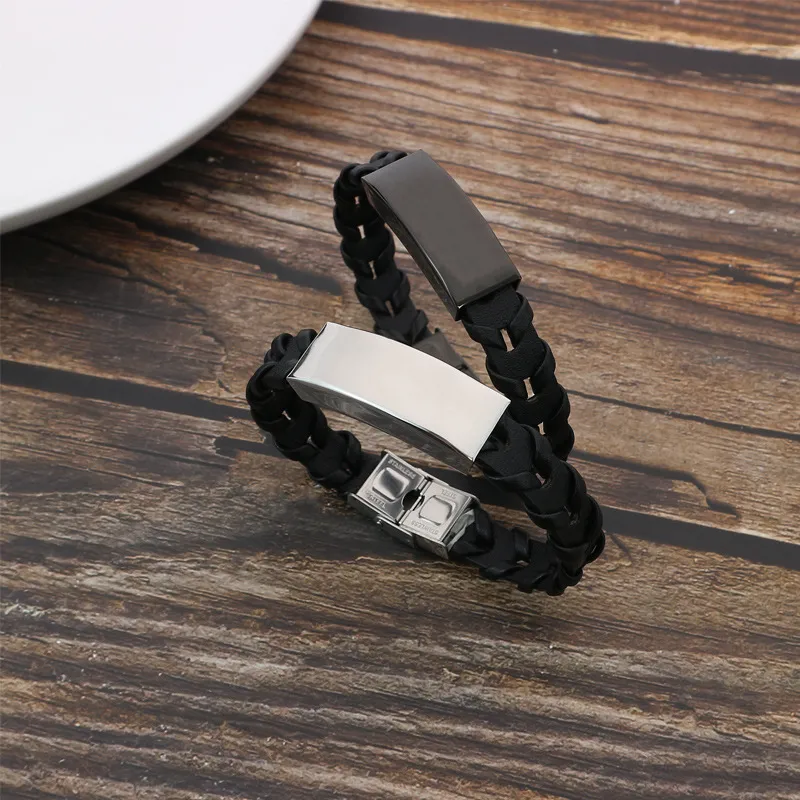 Handgefertigtes Geflochtenes Leder Edelstahl Armband Minimalistischer Modeschmuck Für Herren Damen Einfaches Vielseitiges ID Armband